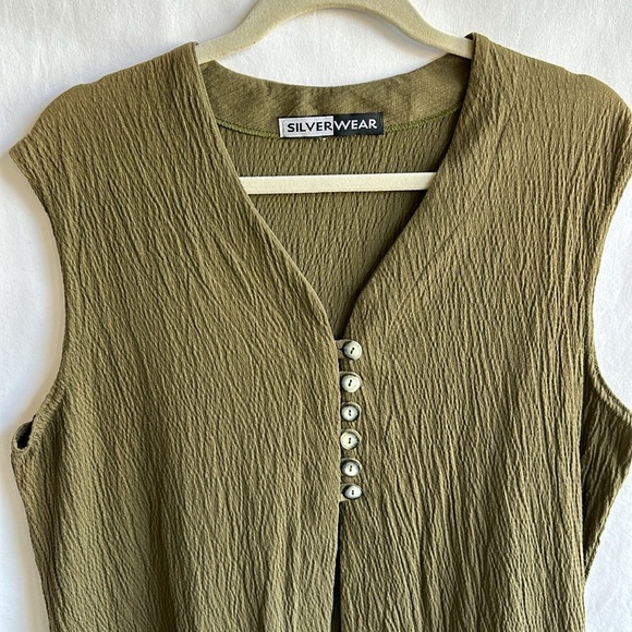 Silverwear olive green textured cotton vest and drawstring pants, size L - Picture 3 of 13